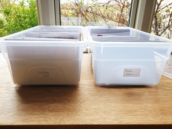 A box for seeds waiting to be sown and seeds sown